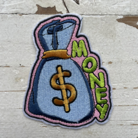 Strijkapplicatie zakgeld roze money 8cm.