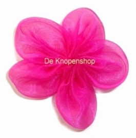 Organza bloem/rozet neon roze 5cm.