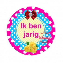 Flatback tekst ik ben jarig polkadot aqua & fuchsia(k804)