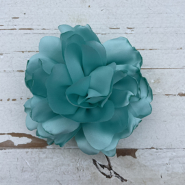 "Echte" bloem satijn turquoise 10cm.