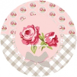 Flatback roze roosjes & grijs ruitje(k350)