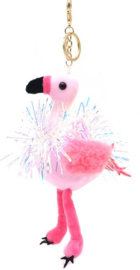 Tas/Sleutelhanger Flamingo glitter pink