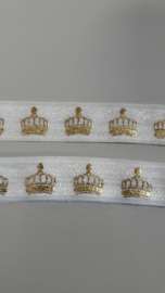 Elastisch haarband wit met gouden kroon