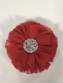 Luxe bloem met strass  rood 6.5cm.