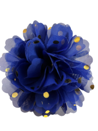 Bloemen chiffon 10 cm royal blue polkadot goud