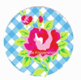 Flatback  fuchsia roosje &  ruitje blauw(k986)