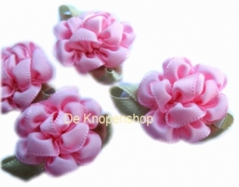 Roosje bloem met blad roze 3.5cm.