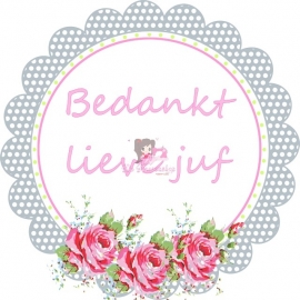 Flatback tekst bedankt lieve juf grijs polkadot (K036)