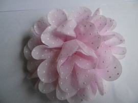 Bloem chiffon stip lichtroze 11cm.