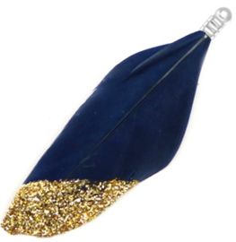 Veertjes dip-dye glitter donkerblauw-goud