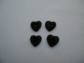 Flatback hartje glitter zwart 1.5cm.