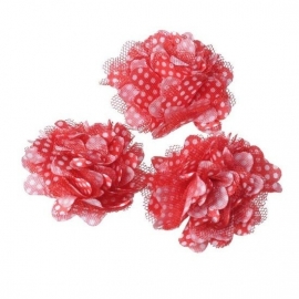 Stoffen bloem rood en polkadot 5cm.