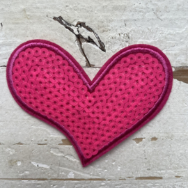 Strijkapplicatie hart roze pailletten 8cm.