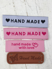Naailabel "hand made with love" roze/hot pink