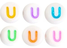 Letterkraal van acryl letter U Multicolor-Wit