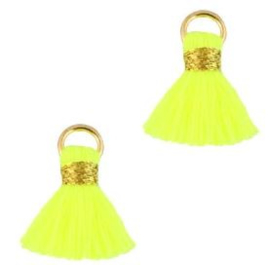 Kwastje Ibiza/bohemian  style 1.5cm Gold-neon geel