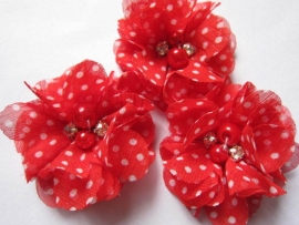 Bloem chiffon met parels & strass rood polka dot