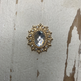 Rhinestone ovaal goud met diamanten, 3x2.5cm.