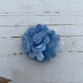 Stoffen satijn tule bloem blauw 5cm.