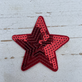 Strijkapplicatie ster rood pailletten 7cm.