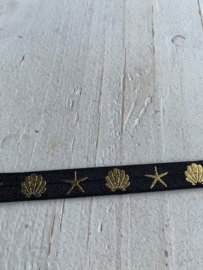 Elastisch haarband zwart met schelp goud