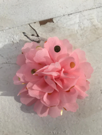 Bloemen chiffon 7 cm licht roze polkadot goud