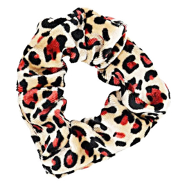 Scrunchies Haarwokkel tijger/panter velvet zwart/coral