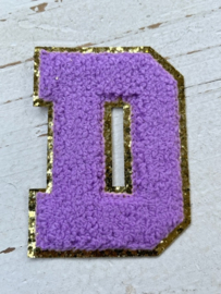 Opstrijkbare applicatie letter D  lia-goud glitter