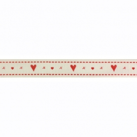 Sierband hartjes en x rood beige ondergrond