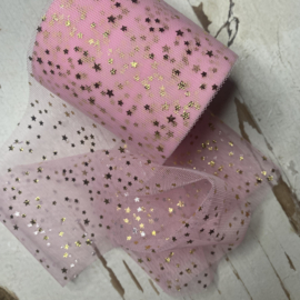 Tule lint met gouden sterren. 7.5cm.