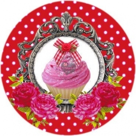 Flatback  cupcake & frame polkadot rood (k290)