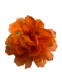 Bloemen chiffon 7 cm oranje polkadot goud