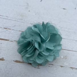 Stoffen satijn tule bloem turquoise 5cm.