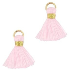 Kwastje Ibiza/bohemian  style 1.5cm Gold-pastel roze