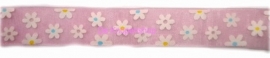Sierband organza bloemen roze