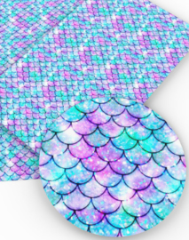 Zeemeermin staart patroon leer mint/blauw/roze glitter