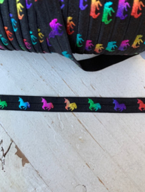 Elastisch band zwart rainbow hologram unicorn