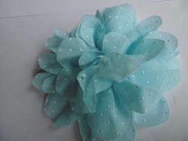 Bloem chiffon stip blauw 11cm.