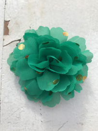 Bloemen chiffon groen polkadot goud 7cm.