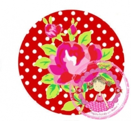 Flatback fuchsia roosje op rode polkadot(k989)