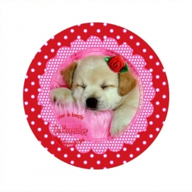 Flatback hondje & roosje polkadot rood (k652)