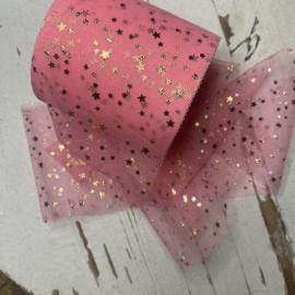 Tule lint met gouden sterren. 7.5cm.