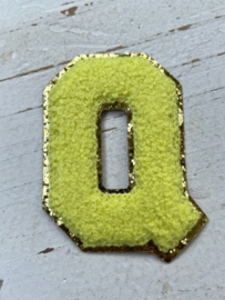 Opstrijkbare applicatie letter K  lime-goud glitter