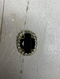 Rhinestone ovaal zwart 2x2.5cm.