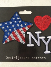 Patches Ster/Hart/NY opstrijkbaar