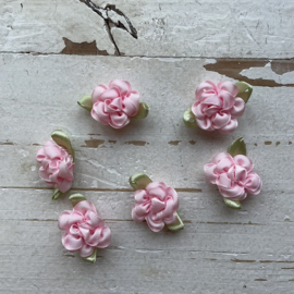 Roosje bloem met blad roze 3.5cm.
