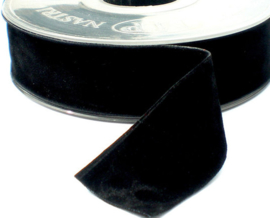 Velvet/fluweel band zwart dubbelzijdig  4 cm
