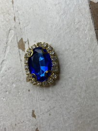 Rhinestone goud blauw 2.4x1.8cm.