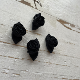 Zwarte opgerolde roosjes & zwart blad 3.5cm.