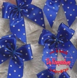 Satijnen polka dot strikjes royal blauw 3.5cm.